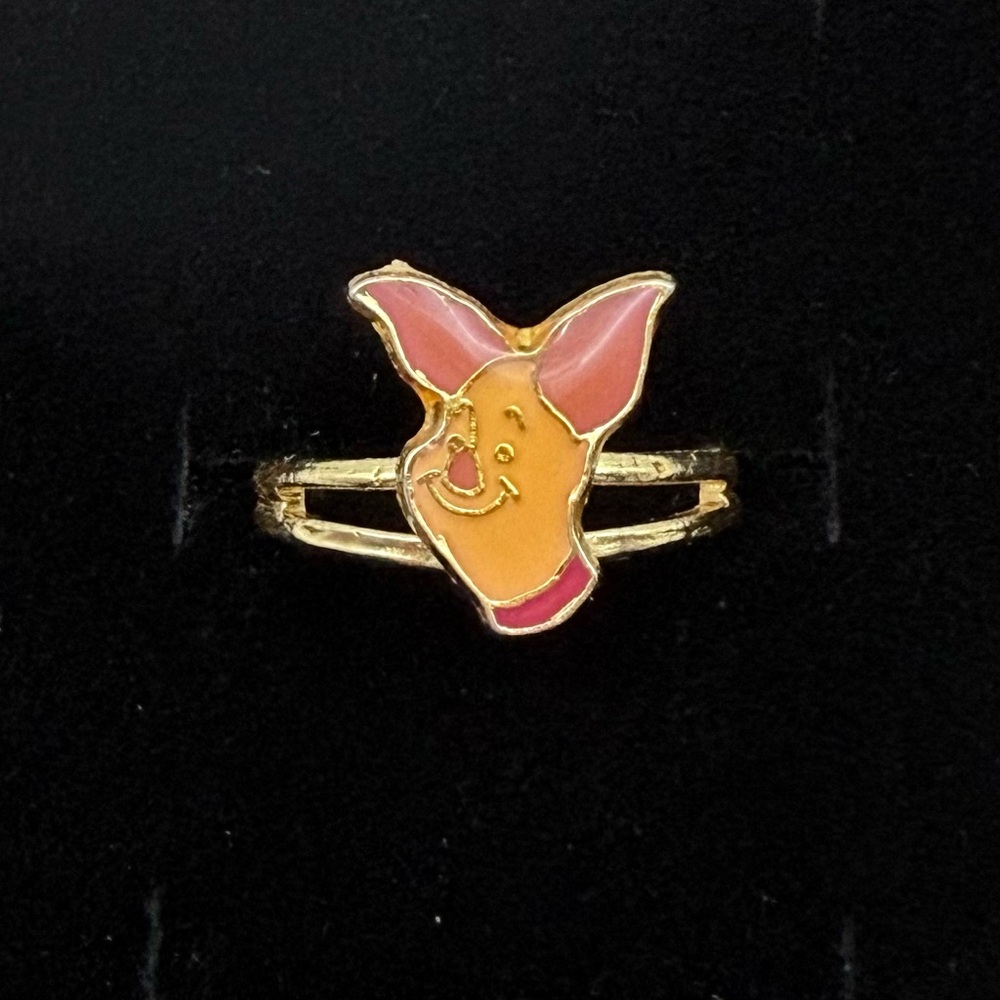 Vintage Disney Piglet Adjustable Enamel Ring Gold Tone ©Disney A.A. Milne- EUC